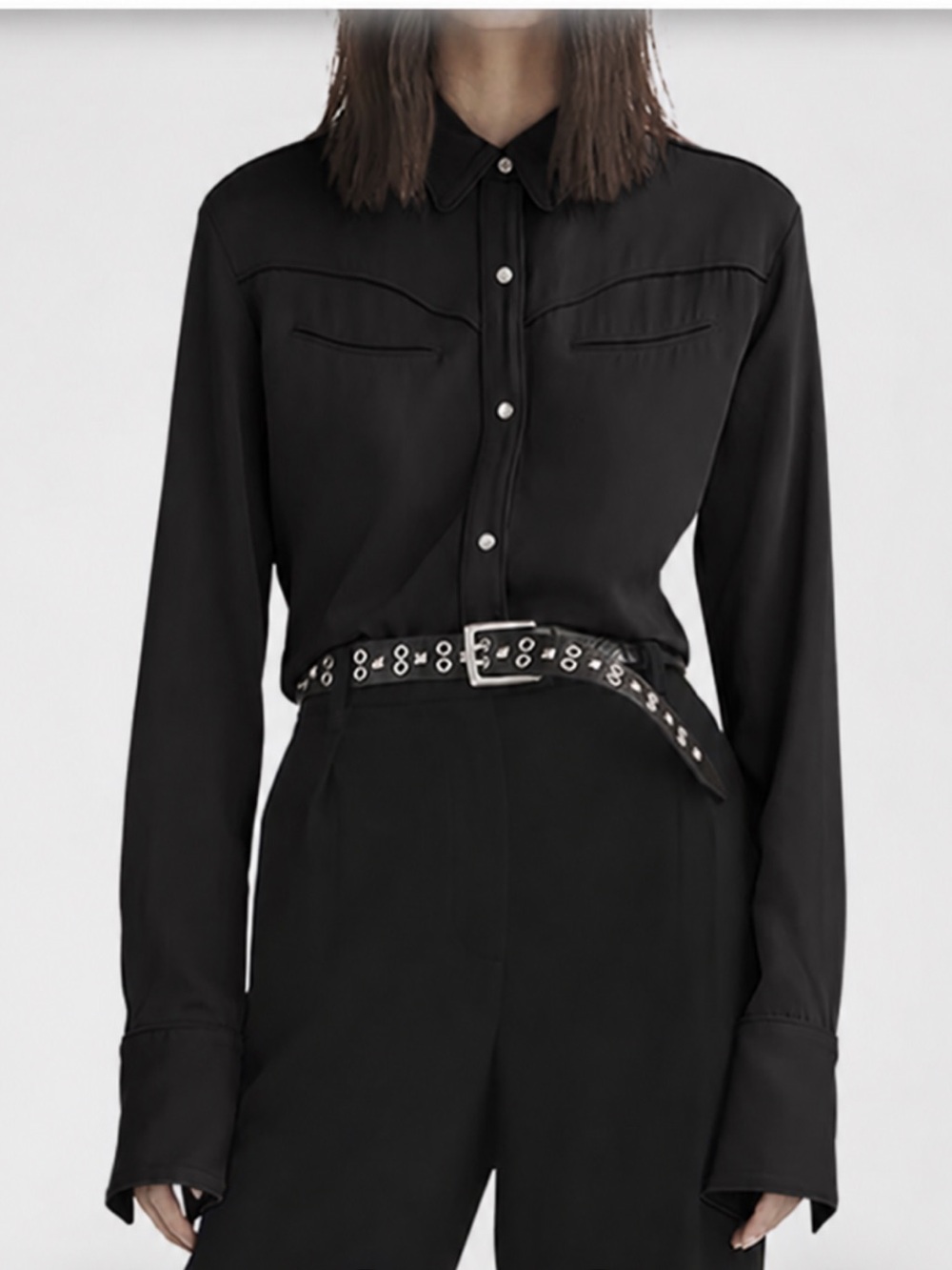Rag & Bone Cleo Snap-Front Western shirt in black XXS